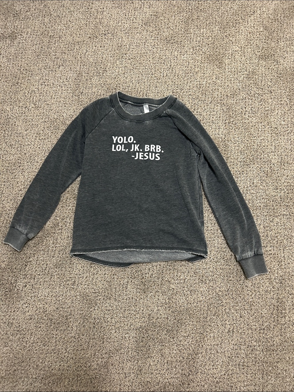 Womens Dark Gray distressed Graphic Pullover Sweatshirt - YOLO Quote